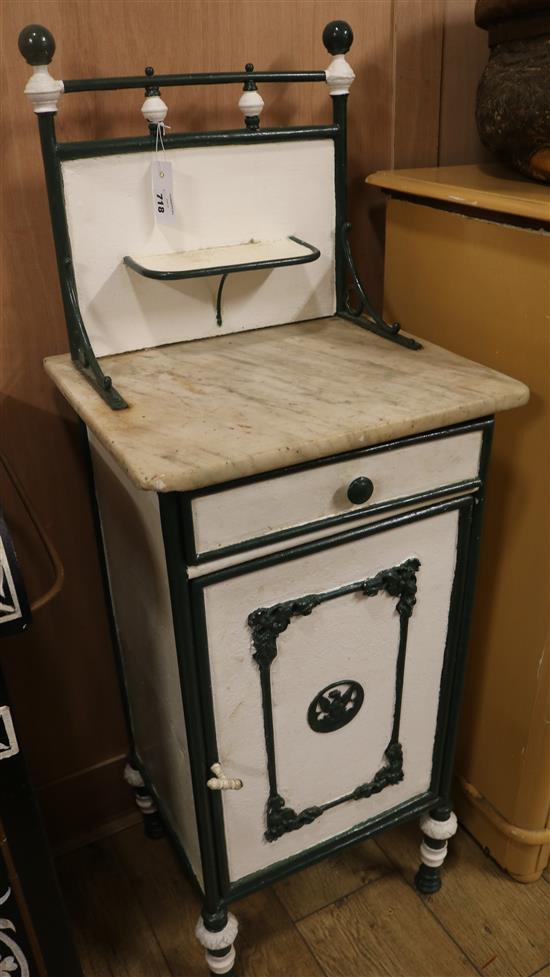 A French painted metal pot cupboard, H.120cm